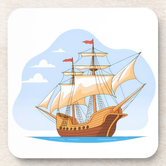 Cartoon Galleon Sailing on Blue Water Bier Onderzetter (Voorkant)