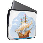 Cartoon Galleon Sailing on Blue Water Laptop Sleeve (Voorkant Rechts)