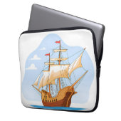 Cartoon Galleon Sailing on Blue Water Laptop Sleeve (Voorkant Links)