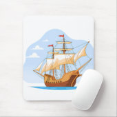 Cartoon Galleon Sailing on Blue Water Muismat (Met muis)