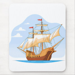 Cartoon Galleon Sailing on Blue Water Muismat