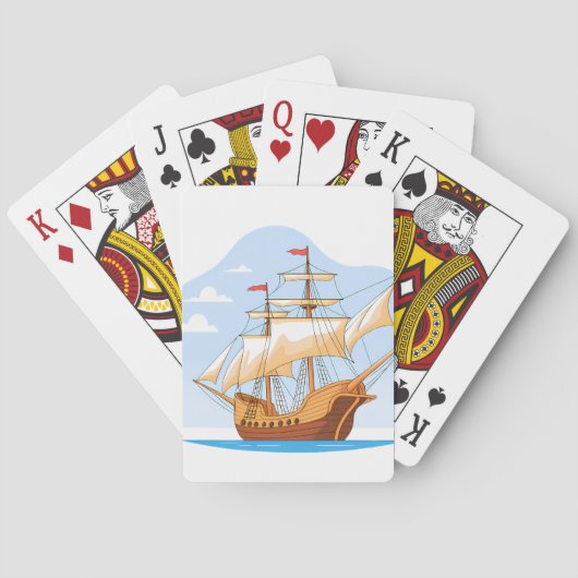 Cartoon Galleon Sailing on Blue Water Pokerkaarten (Achterkant)