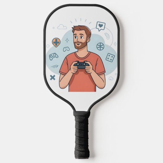 Cartoon Gamer Character Illustration Pickleball Paddle (Voorkant)