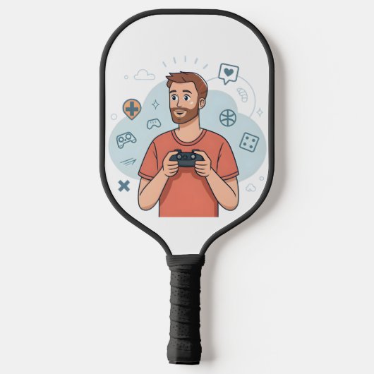 Cartoon Gamer Character Illustration Pickleball Paddle (Achterkant)