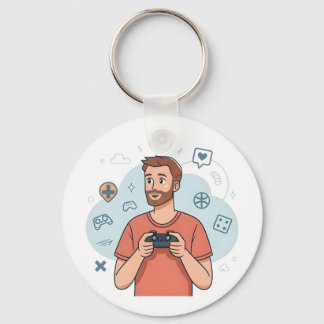 Cartoon Gamer Character Illustration Sleutelhanger