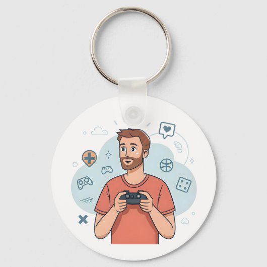 Cartoon Gamer Character Illustration Sleutelhanger (Voorkant)