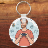 Cartoon Gamer Character Illustration Sleutelhanger (Achterkant)