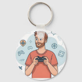 Cartoon Gamer Character Illustration Sleutelhanger (Achterkant)