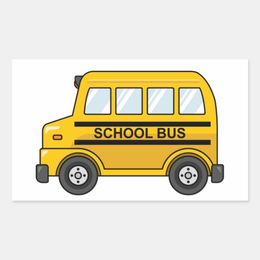 Cartoon Geel en Zwart Schoolbus Rechthoekige Sticker (Voorkant)