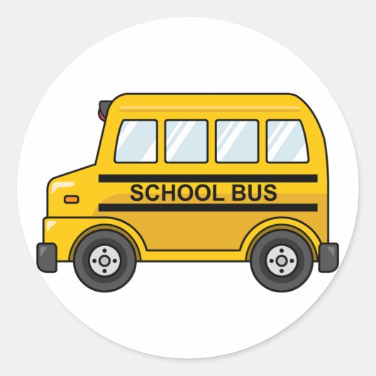 Cartoon Geel en Zwart Schoolbus Ronde Sticker (Voorkant)