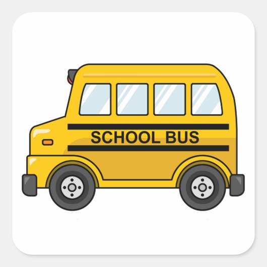 Cartoon Geel en Zwart Schoolbus Vierkante Sticker (Voorkant)