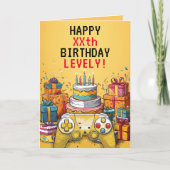 Cartoon Geel & Rood Game Controller Cake Verjaarda Kaart (Voorkant)