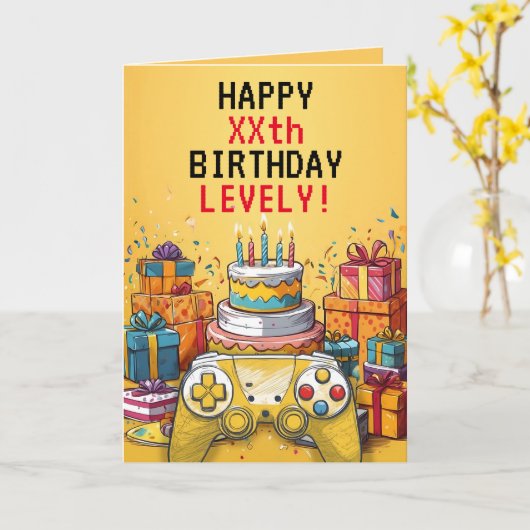 Cartoon Geel & Rood Game Controller Cake Verjaarda Kaart (Gele Bloem)