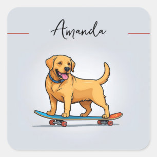 Cartoon geel vrolijk skateboarden Labrador Vierkante Sticker
