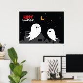 Cartoon geest in de straten van de stad halloween  poster (Thuiskantoor)