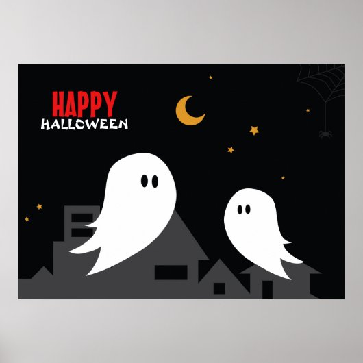 Cartoon geest in de straten van de stad halloween  poster (Voorkant)