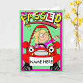 Cartoon gefeliciteerd met geslaagd rijexamen kaart (Gele Bloem)