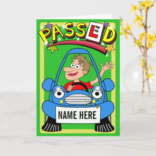 Cartoon gefeliciteerd met het passeren van de rijt kaart (Gele Bloem)