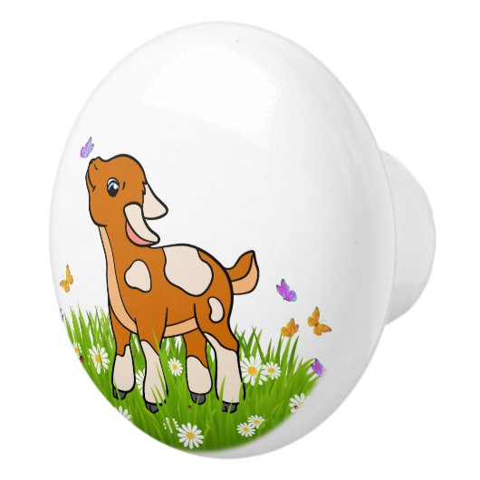 Cartoon Geit en Vlinder Keramische Knop (Rechts)