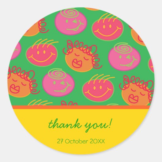 Cartoon Gekke Bubblegum Koppen Cadeau / Favor Stic Ronde Sticker (Voorkant)