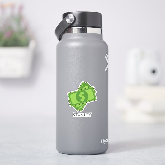 Cartoon Geld Dollar Bills Square | personaliseren Sticker (HydroFlask)