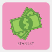Cartoon Geld Dollar Bills Square | personaliseren Vierkante Sticker (Voorkant)