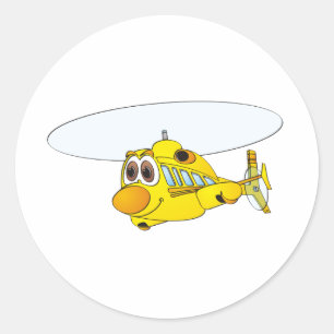 Cartoon gele helikopter ronde sticker