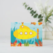 Cartoon gele onderzeeboot briefkaart (Staand voorkant)