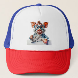 Cartoon Gelukkige Verjaardag Illustratie Een knorr Trucker Pet