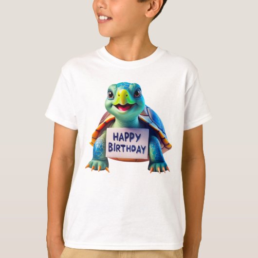 Cartoon Gelukkige Verjaardag Schattigee Schildpad  T-shirt (Voorkant)