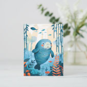 Cartoon Gentle Manatee in de oceaan Briefkaart (Staand voorkant)