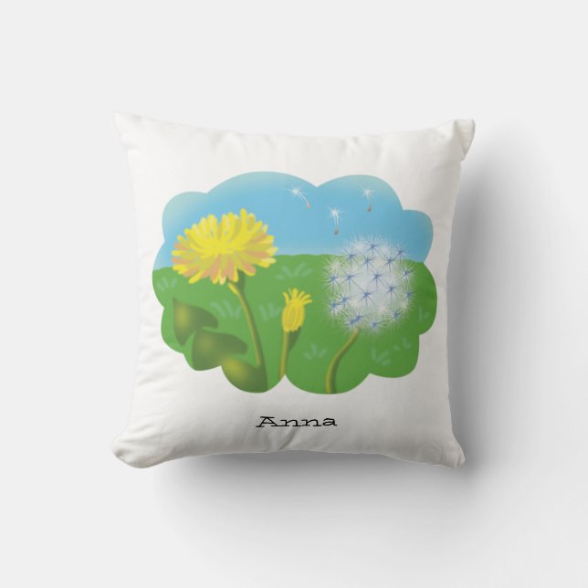 cartoon gepersonaliseerde bloemetjes in de wei kussen (Voorkant)