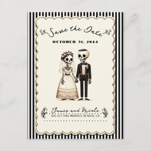 Cartoon geraamte bruid + bruidegom save the date aankondigingskaart