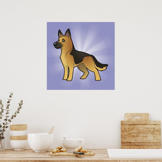 Cartoon German Shepherd Poster (Keuken)
