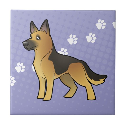 Cartoon German Shepherd Tegeltje (Voorkant)