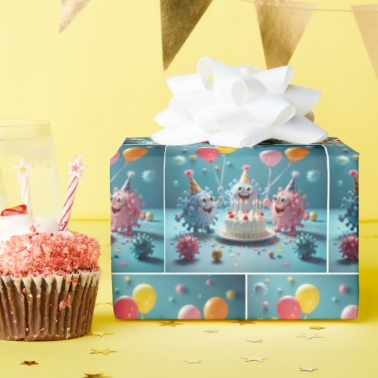 Cartoon Germs Celebrating a Birthday Cadeaupapier (Verjaardagsfeest)