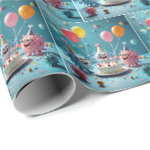 Cartoon Germs Celebrating a Birthday Cadeaupapier (Rol Hoek)