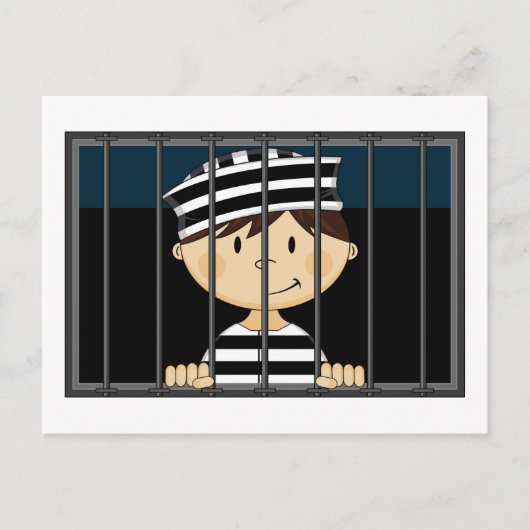 Cartoon gevangene in cel briefkaart (Voorkant)