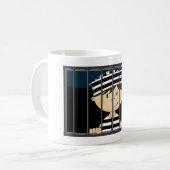 Cartoon gevangene in cel koffiemok (Voorkant links)