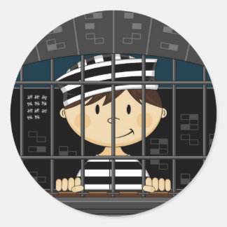 Cartoon gevangene in cel ronde sticker
