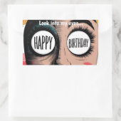 Cartoon gezicht grote ogen gelukkige verjaardag in rechthoekige sticker (Tas)