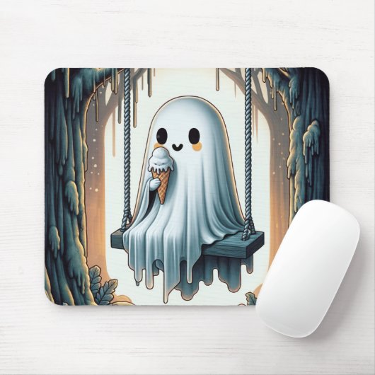 Cartoon Ghost eet een ijskegel Muismat (Met muis)