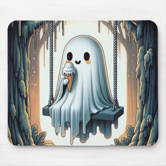 Cartoon Ghost eet een ijskegel Muismat (Voorkant)