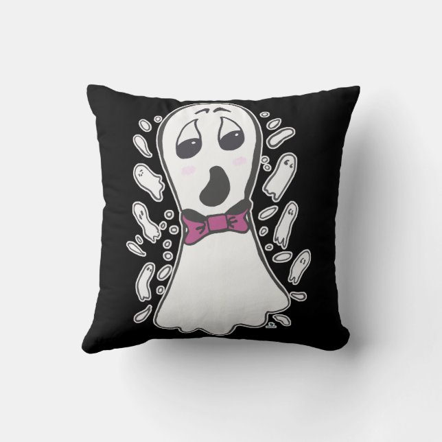 Cartoon Ghost Halloween  Schattige Zwart Sinaasapp Kussen (Achterkant)