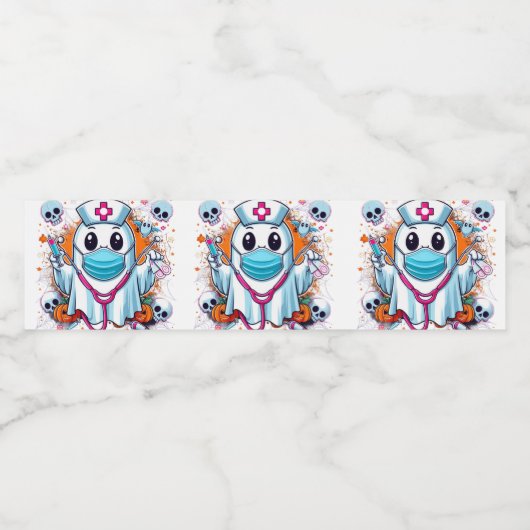 Cartoon Ghost Nurse met Spuiten: Vibrant Hallowe Waterfles Etiket (Enkel label)