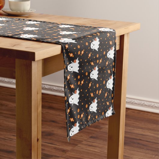 Cartoon Ghost Pattern Halloween Black Table Runner Medium Tafelloper (Voorbeeld)