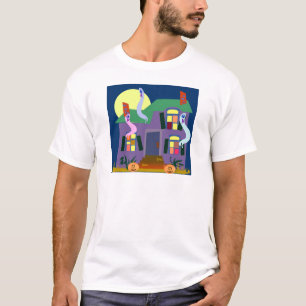Cartoon Ghosts Halloween Art in Haunhouse T-shirt