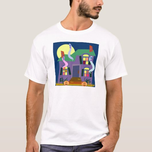 Cartoon Ghosts Halloween Art in Haunhouse T-shirt (Voorkant)