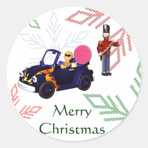 Cartoon Gingerbread Cruising in een Speelgoed-auto Ronde Sticker