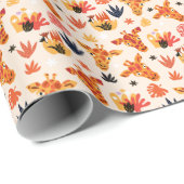 Cartoon Giraffe: bloemensavannepatroon Cadeaupapier (Rol Hoek)